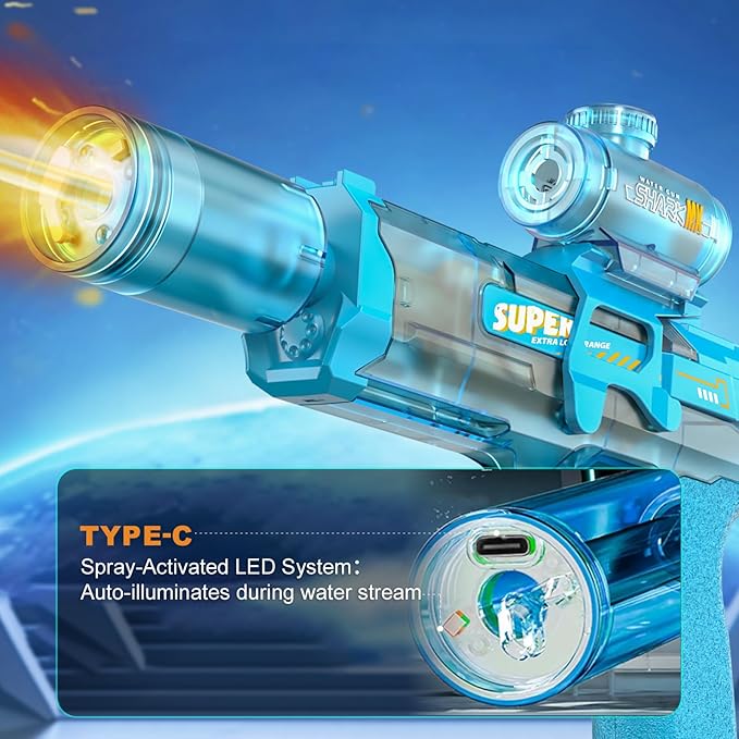 Electric Water Gun for Adults Kids, Automatic Squirt Watergun Pistol with Led Lights, Summer Outdoor Pool Beach Party Toys, Blue