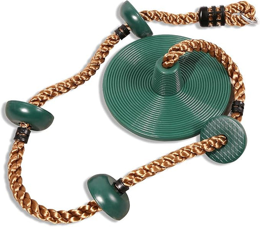 REDCAMP Climbing Rope Swings for Trees, Heavy Duty Plastic Disc Swing Seat for Kids and Adults with Hanging Strap and Snap Hooks, Green