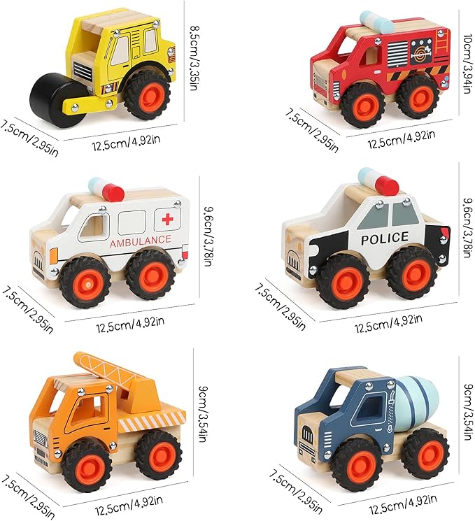 6Pcs Wooden Cars for Toddlers 1-3, Push and Go Vehicles, Kid Toys, Hand Push Cars for 1+ Year Old, Montessori