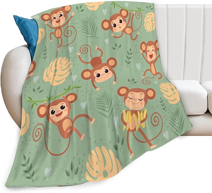 Monkey Blanket Cute Monkey Throw Blanket Gifts for Kids Girls Boys Adults Women Men Super Soft Cozy Plush Fluffy Fuzzy Fleece Blanket Decor 40''X50''