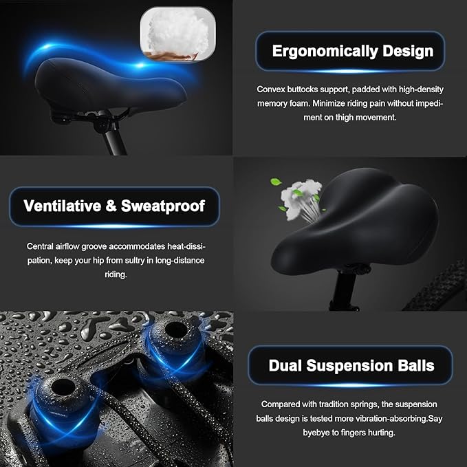 Xmifer Oversized Bike Seat, Comfortable Bike Seat - Universal Replacement Bicycle Saddle - Waterproof Leather Bicycle Seat with Extra Padded Memory Foam - Bicycle Seat for Men/Women