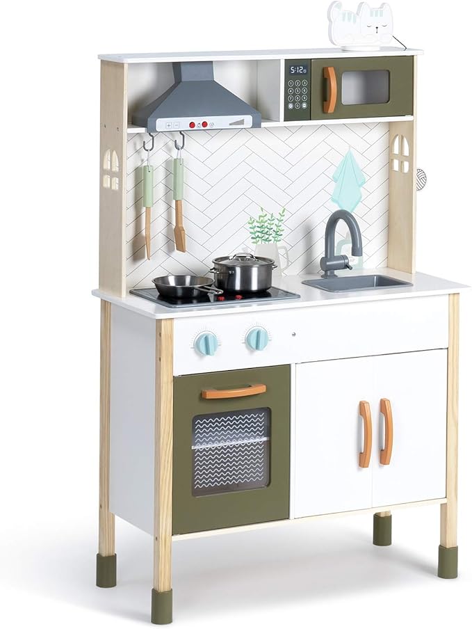 ROBUD Kids Kitchen Playset, Montessori Wooden Play Kitchen, Realistic Pretend Play Kitchen for Kids Girls Boys, Toy Kitchen Set for Toddlers