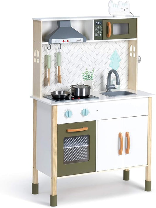 ROBUD Kids Kitchen Playset, Montessori Wooden Play Kitchen, Realistic Pretend Play Kitchen for Kids Girls Boys, Toy Kitchen Set for Toddlers