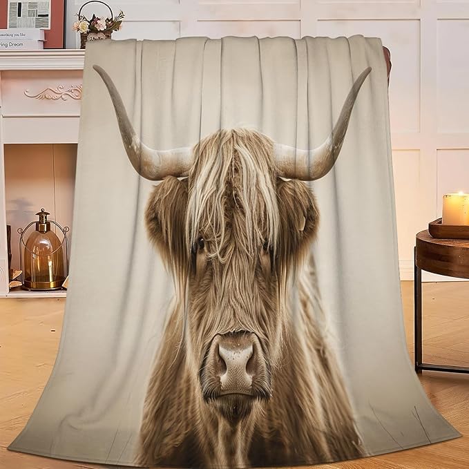 Highland Cow Blanket Gifts for Girls Boys Longhorn Cattle Throw Blankets Cozy Plush Fleece Western Decor Flannel Fuzzy for Women Men 60"X50"