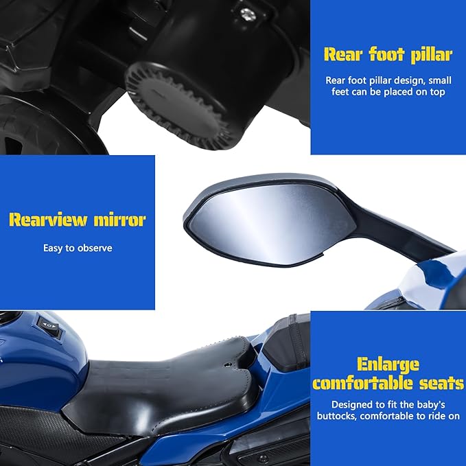 Motorcycle for Kids, Electric Dirt Bike for Children, Speed Up to 9mph Ride-On Motorcycle with Safety Auxiliary Wheels (12V Battery) Red