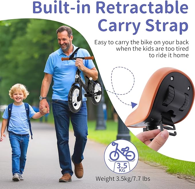 BELEEV C2 Toddler Balance Bike for 2-5 Year Olds with LED Light-Up Wheels, Adjustable Seat & Handlebar & Footrest, 12 inch No-Pedal Training Kids Push Bicycle - First Birthday Gift for Boys & Girls