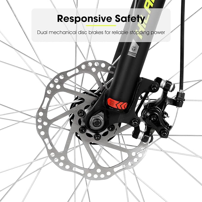 HILAND Mens and Womens Mountain Bike, 26 Inch 18 Speed Mountain Bicycle with Dual Disc Brake, Front Suspension Fork, High Carbon Steel Frame Urban Commuter Bike for Adults