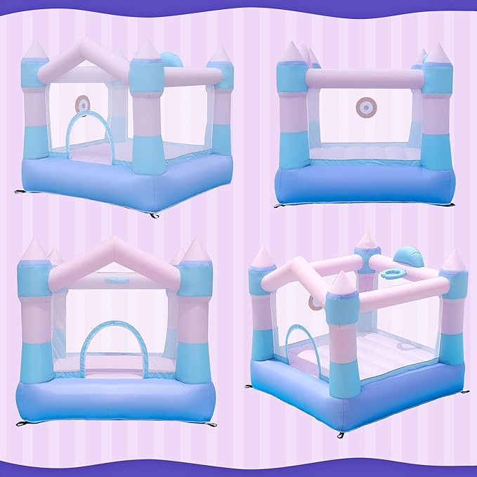 Bounce House Inflatable Bouncer with Blower, Colorful Bouncy Castle with Basketball Hoop and Sticky Ball Game for Kids 3-8