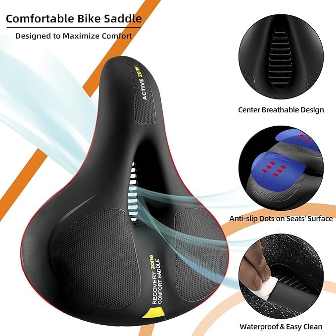 ROCKBROS Bike Seat Cushion for Men Women with Handle & Dual Shock Absorbing Ball Memory Foam - 3 Zone Concept Bike Saddle, Soft Wide Waterproof Mountain Bicycle Accessories