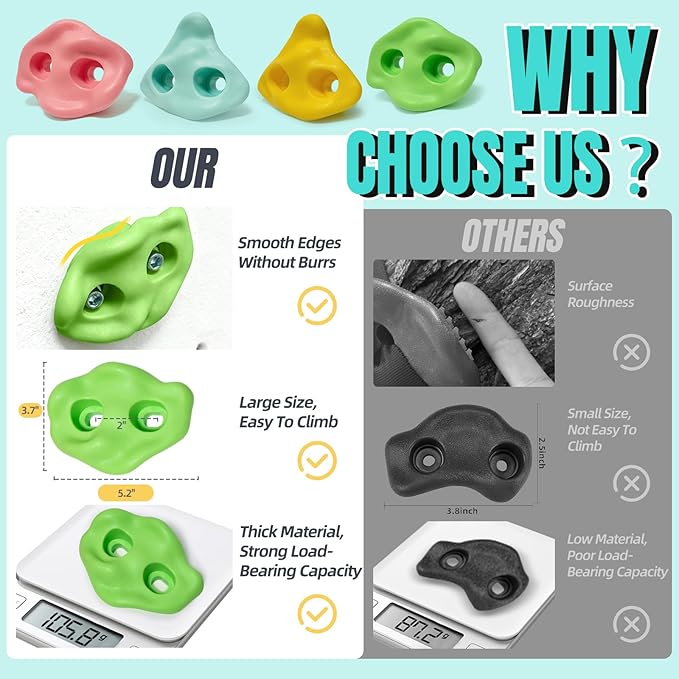 30 PCS Rock Climbing Holds for Kids, Extra Large Climbing Rock Wall Grips, Adult Rock Wall Holds Rock Wall Climbing Kit with Hardware for Indoor and Outdoor Climbing Wall Holds（Pastel Color）