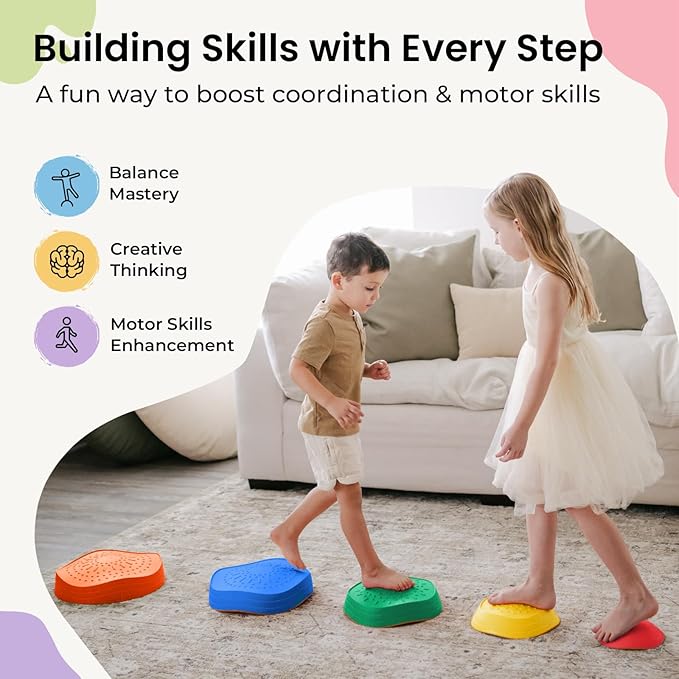 Tiny Land Stepping Stones for Kids, 5pcs Non-Slip Toddler Stepping Stones, Sensory Stepping Stones for Promoting Toddler's Balance & Coordination Skills, Stepping Stones for Toddlers 3-5