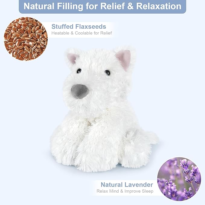 Coolable & Heatable West Highland White Terrier Dog Stuffed Animals for Kids & Adult, Westie Puppy Plush Toys Microwavable Heating Pad for Soothing & Period, Lavender Plushies for Anxiety
