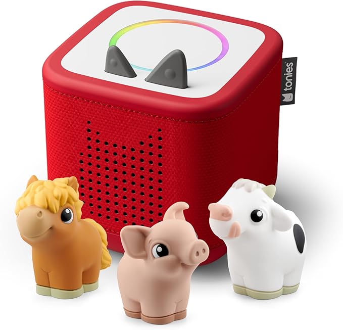 Toniebox 2 My First Farm Bundle for Kids 1+ with Soft and Squeezable Cow, Horse, and Pig - Sunset Red