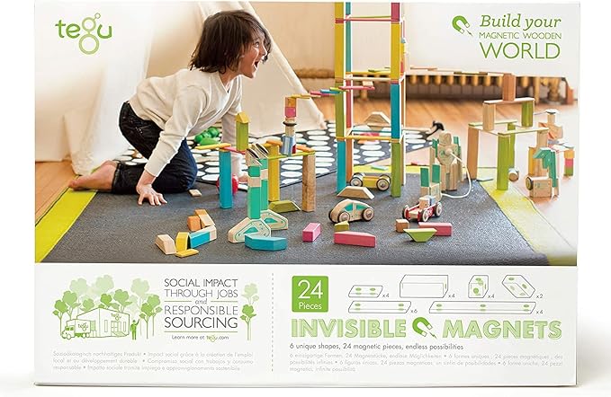 24 Piece Tegu Magnetic Wooden Block Set, Sunset, 1-99 years old