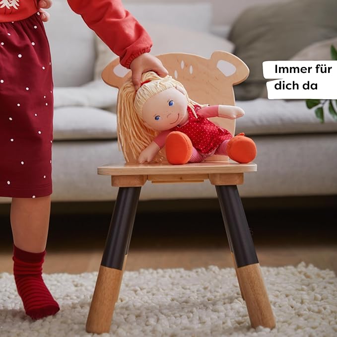 HABA 12" Soft Baby Doll Annelie with Blonde Hair, Embroidered Face, Removable Red Dress and Matching Hairband - Washable Toddler Doll for 18 Months+