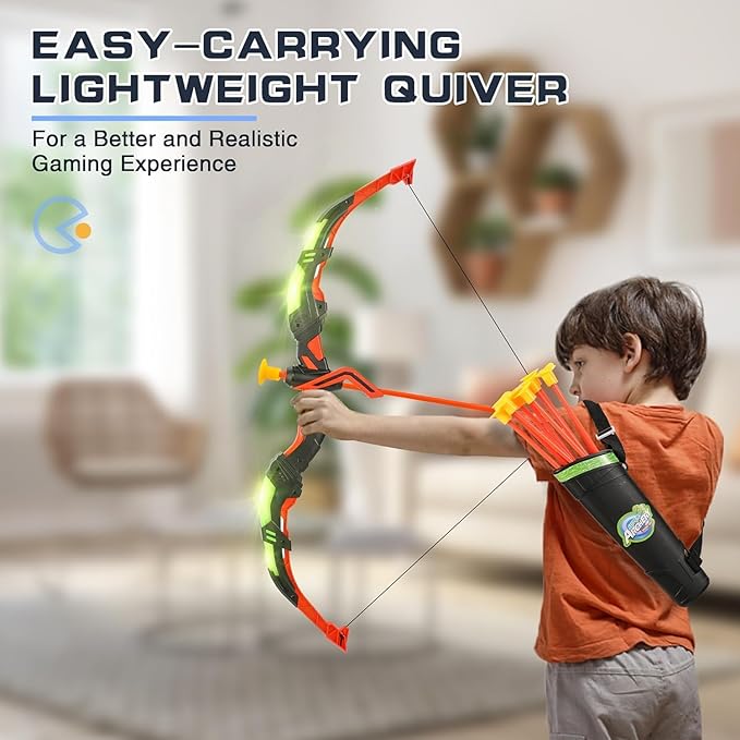 Bow and Arrow Set for Kids, 2-Pack LED Light Up Archery Set with 20 Suction Cup Arrows, Indoor and Outdoor Toy for Boys Girls Age 4-8 8-12 with Standing Target&2 Quivers, Birthday Gift 3-12 Years Old