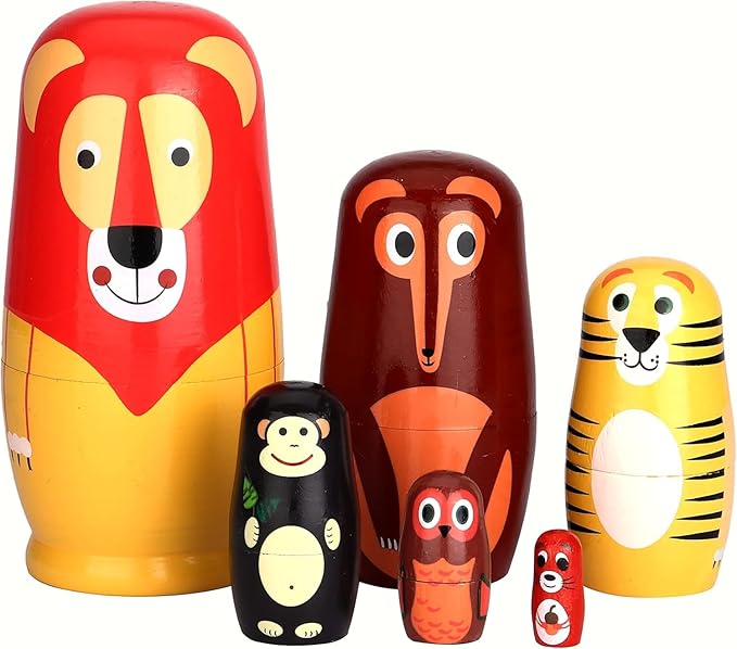 Nesting Dolls, Animal Nesting Easter Eggs Toys, Wooden Matryoshka Dolls for Kids (Long Lion)