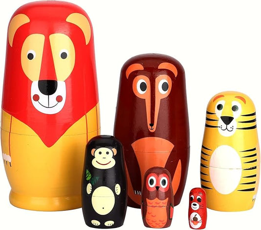 Nesting Dolls, Animal Nesting Easter Eggs Toys, Wooden Matryoshka Dolls for Kids (Long Lion)