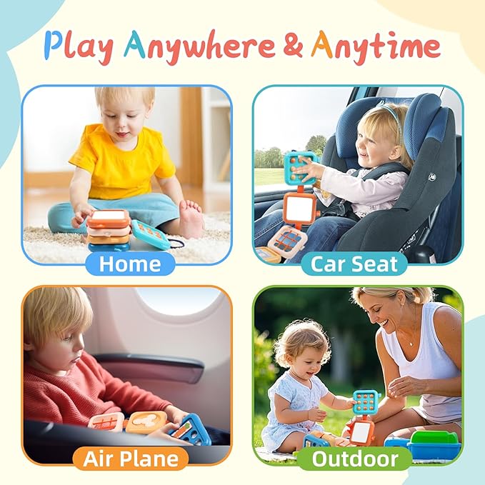 Busy Board for Toddler 2-4, Montessori Sensory Toys for 2 3 4 Year Old, Infant Carseat Travel Airplane Activity Cube Toys, Christmas Stocking Stuffers for 18 Months Boys Girls
