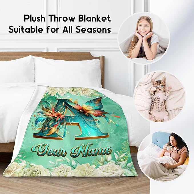 Personalized Blanket - Butterfly Blankets for Girls Women - Custom Name Gifts for Daughter - Cozy Flannel Monogram Throws - 4 Sizes for Toddler/Kids/Teens/Adults