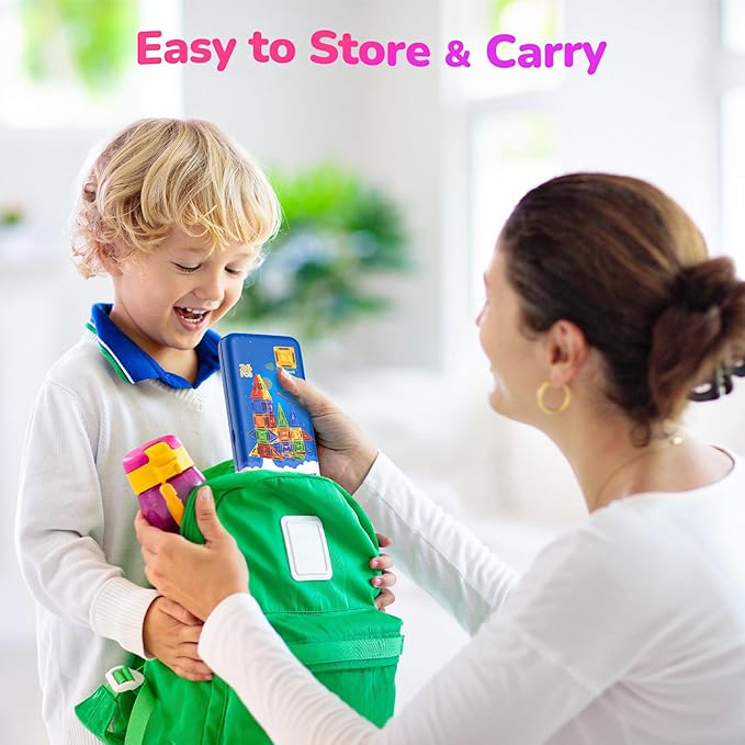 Mini Magnetic Tiles for Kids, Sparkling Diamond Travel Magnet Tiles with Metal Case, STEM Educational Magnet Blocks, Portable Construction Magnet Toys for Boys and Girls, 26PCS