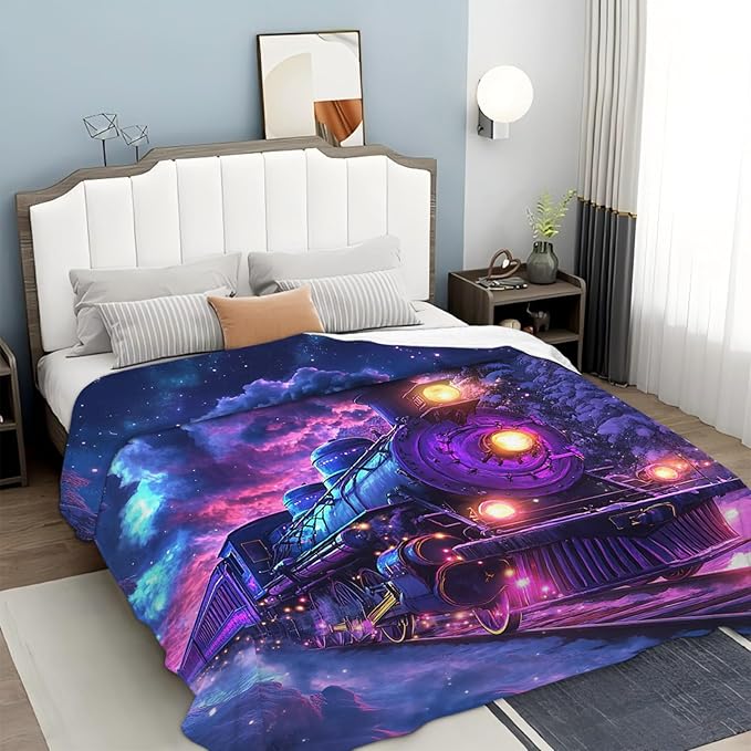 Train Blanket for Boys, Steam Train Flannel Throw Blanket, Lightweight Soft Cozy Fleece Stuff Blankets Gifts for Kids Girls Couch Sofa Bed 60" x 50"