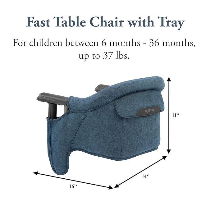 Inglesina Fast Table Chair - Slate Blue Melange + Fast Dining Tray - Portable Baby High Chair - for Babies & Toddlers up to 37 lbs - Fits Tables 0.8'' to 3.5'' Thick - Compact - Travel Bag Included