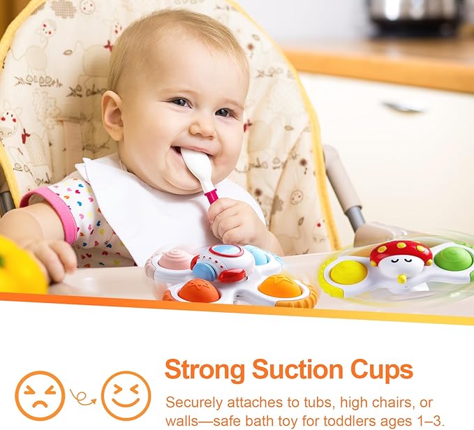 Baby Rocket Suction Cup Spinner Travel Toys for Kids Ages 1-3, Fidget Spinner Toys for 1 Year Old Boy Girl 12 Months, Sensory Bath Toy for Toddlers Infants Birthday