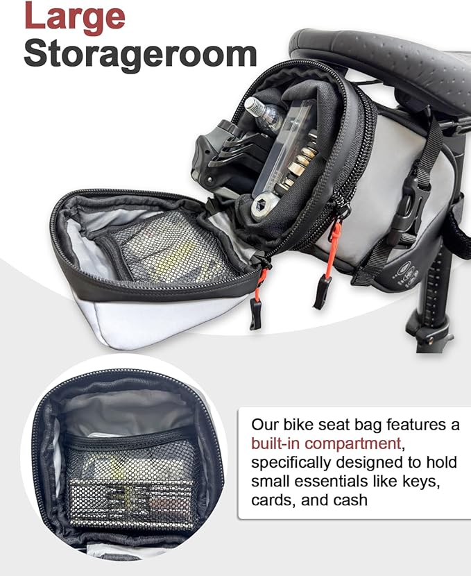 Bike Seat Bag, Water-resistant Bicycle Saddle Bag, Expandable Capacity Cycling Under Seat Pouch 1.5-2L, Bike Seat Pack for Mountain Road Bikes and Commuter