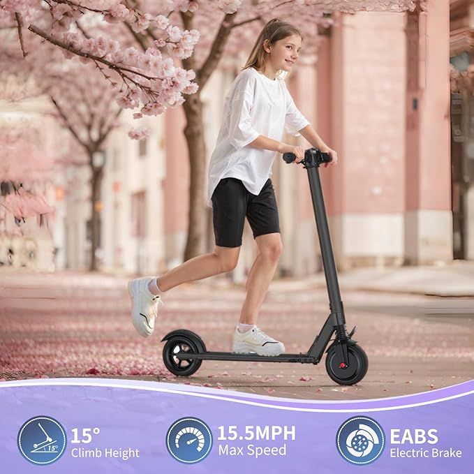Caroma Electric Scooter for Kids Ages 6-14, 250W Motor Foldable Kids Electric Scooter,160 Mins Ride Time & 3 Speeds (6/10/15 Mph), LED Display & Dual Brake,Best Gift for Girls and Boys