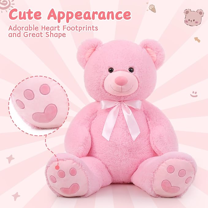 MorisMos 47inch Giant Teddy Bear Stuffed Animal 4ft, Big Teddy Bear Plush for Baby Shower, Cuddly Large Stuffed Bear Gifts for Kids, Girls, Girlfriend, Women on Valentine, Christmas, Birthday（Pink）