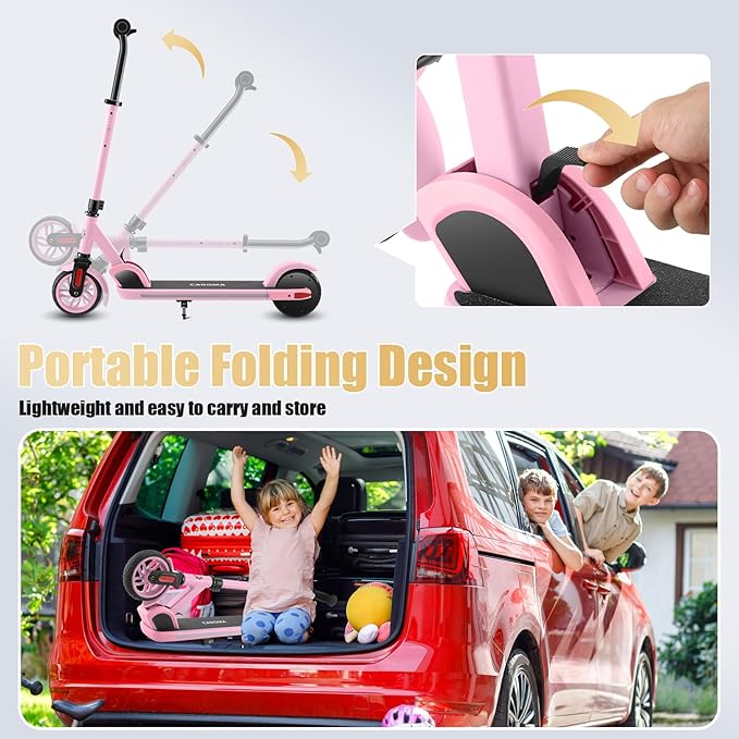 Caroma Electric Scooter for Kids Ages 6-14, 180W/150W Motor & 10 Mph, 85 Mins Ride Time, Adjustable Height & Speed, LED Display & Colorful Lights, Kids Electric Scooter, Best Gifts for Girls and Boy