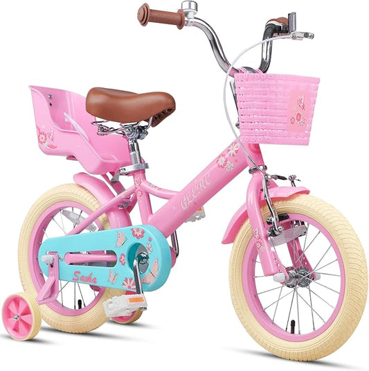 Glerc Sasha Girls Bike, 12-20 Inch Kids Bike for Children Ages 2-13 Years, Kids Bicycle with Doll-Seat & Basket & Training Wheels, Multiple Colors
