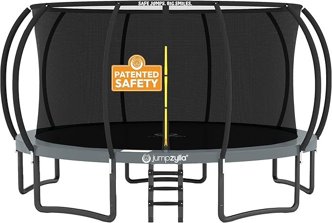 JUMPZYLLA Trampoline Outdoor 8FT 10FT 12FT 14FT 15FT 16FT with Enclosure and Ladder, ASTM Approved Recreational Trampoline for Kids and Adults, Anti-Rust Coated Frame