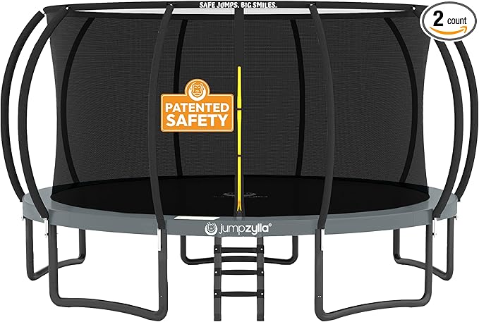 JUMPZYLLA Trampoline Outdoor 8FT 10FT 12FT 14FT 15FT 16FT with Enclosure and Ladder, ASTM Approved Recreational Trampoline for Kids and Adults, Anti-Rust Coated Frame