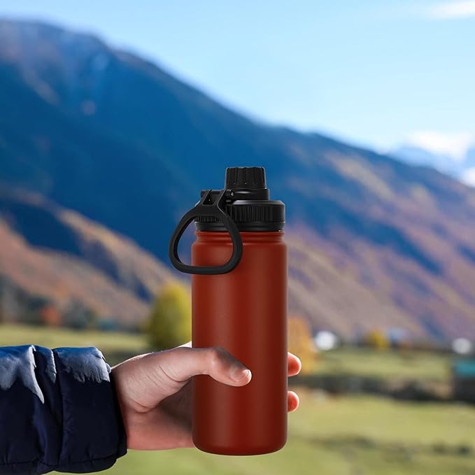 DOMICARE 16 oz Kids Water Bottle for School Stainless Steel Double Wall Vacuum Insulated Water Bottle with Straw lids & Spout Lid, Leakproof BPA Free (Red,1)