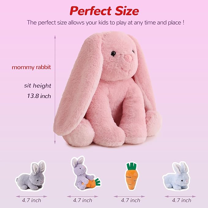 5 Pieces Rabbit Stuffed Animals for Girls,1 Mommy Rabbit with 4 Babies,Plush Bunny Stuffed Toy Gifts for Kids Children 3 4 5 6 7 8 9 Years,Soft Stuffed Bunny for Christmas,Birthday,Party Decorations