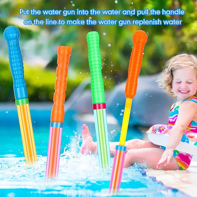 Wettarn 48 Pcs Crayon Water Guns Bulk 25" Long Range Water Tube Squirters Big Water Shooters Water Suction Gun Beach and Pool Toys for Summer Pool Party Water Game Boys Girls Adults