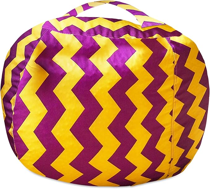 Posh Creations Stuffable Kids Stuffed Animal Storage Bean Bag Chair Cover - Childrens Toy Organizer, Large 38" - Pattern Chevron Purple and Yellow