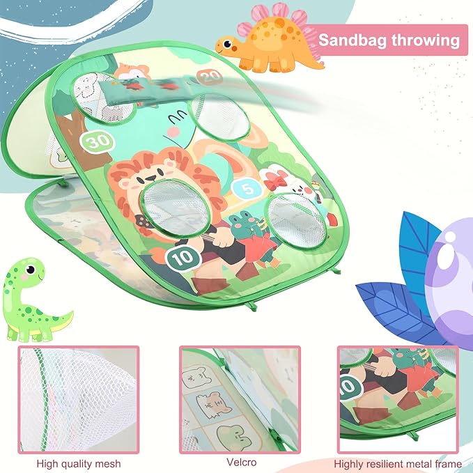 3 in 1 Bean Bag Toss Game Dartboard Set Foldable Pop Up Cornhole Board Balls, Bean Bags, Ball Tart Indoor Outdoor Toys for Kids Ages 3+, Birthday/Xmas Party Games