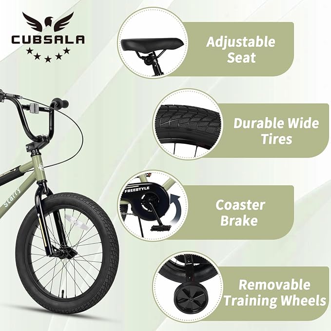 12 14 16 18 Inch Kids Bike BMX Style Bicycle with Training Wheels Coaster Brake for 2-10 Years Old Toddlers Boys Girls Multiple Colors