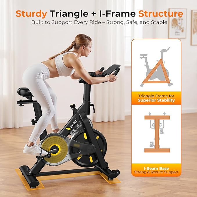 OWLSKY Exercise Bike with APP, Magnetic Resistance Indoor Cycling Bike, 300 lbs Capacity Quiet Stationary Bike for Home Gym Cardio Workout, Adjustable Seat & Tablet Holder