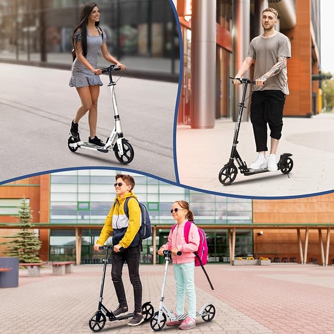 Nattork Scooter for Kids Age 6+, Teens and Adults- Adjustable Height Folding Kick Scooter with Large Sturdy Wheels for a Smooth Ride, Lightweight, Anti-Shock Suspension for Boys and Girls
