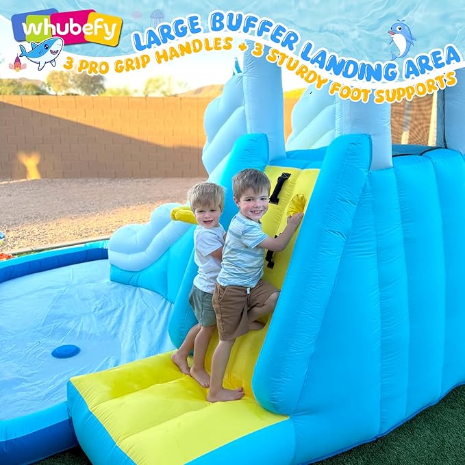 ROOJER Inflatable Water Slide Park for Kids Backyard 12-in-1 Blow Up Narwhal Spray Slide with 480W Blower, Splash Pool, Climbing Wall, Water Cannon, Basketball Hoop for Summer Outdoor Play Party Gift