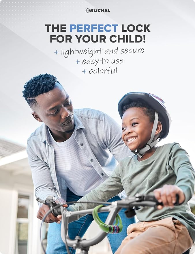 Bike Locks Cable for Kids - Colorful & Keyless - Secure Your Child's Bike - Easy-to-Use Bicycle Accessory, High Security 5 Digit Resettable Combination Coiling Bicycle Lock, Anti Theft