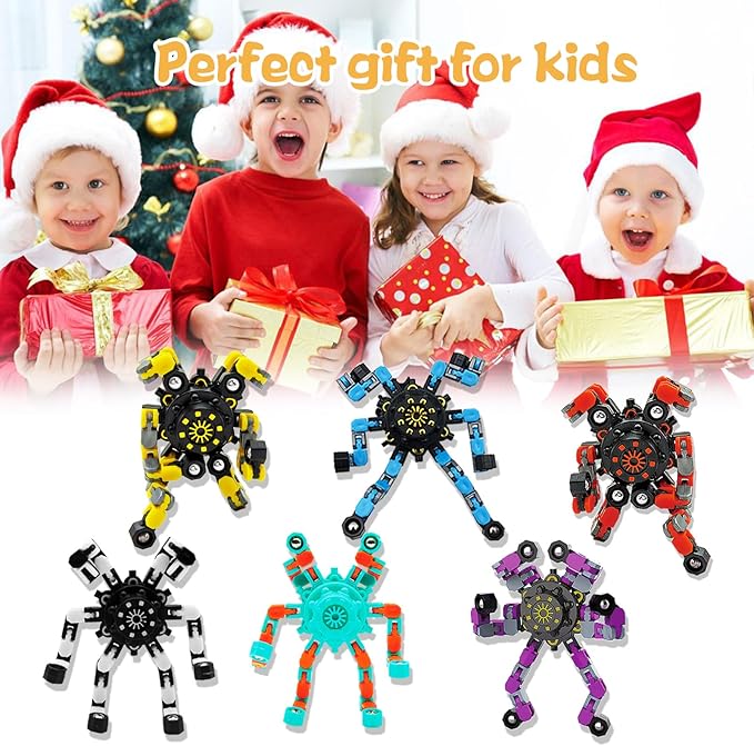 60PC Transformable Fidget Spinner for Kids,Deformable Chain DIY Robot Spinner Sensory Toy, Stress Relief Fingertip Gyros Fidget Toys Birthday Party Favors for Kids Gifts