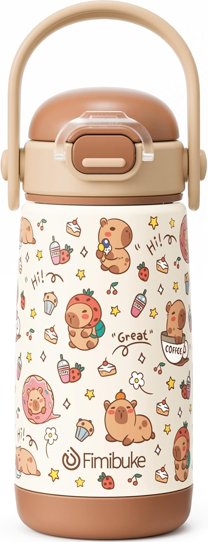 Fimibuke Kids Insulated Water Bottle with Straw Lid & Handle - 14oz BPA FREE 18/8 Stainless Steel Metal Tumbler Leak Proof Double Wall Vacuum Kids Cup Toddler Water Bottle for School Boys Girls