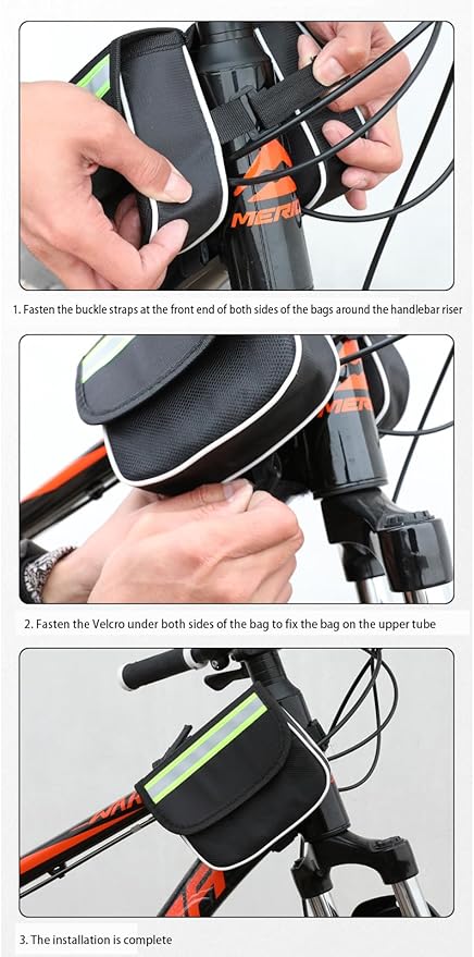 UNICOLD Waterproof Bicycle Storage Bags Reflective Phone Mount Top Tube Bag Bike Phone Case Holder Accessories Cycling Pouch Compatible with iPhone 15,14, 13, 12, Samsung Galaxy Ultra phones Fit 6.5”