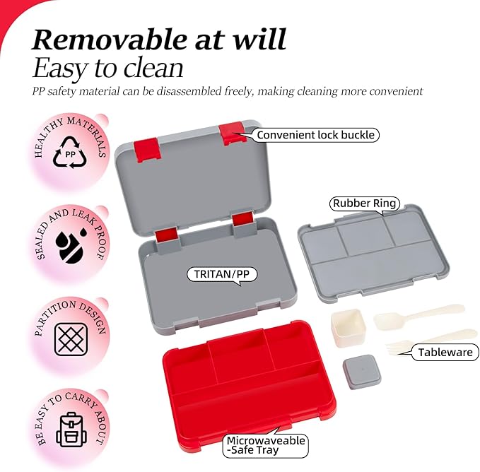 QCQHDU Bento lunch Box for Kids-4 Compartment,1180ml Lunch Containers for Adults,Microwave & Dishwasher & Freezer Safe,School,Work,Picnics with Sauce Vontainers,BPA-Free(Castle)