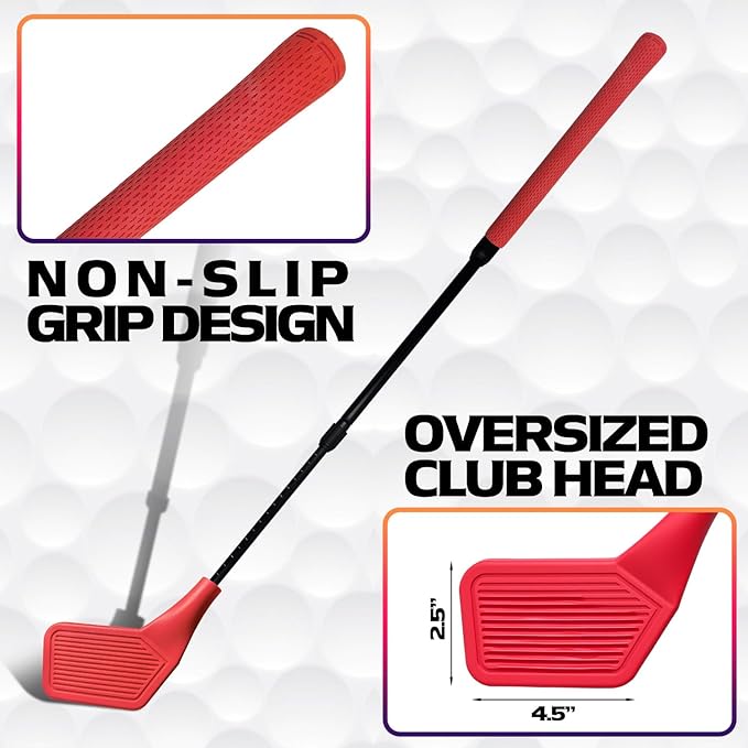 Kids Golf Club Set, Adjustable Backyard Outdoor Indoor Golf Clubs with Oversized Club Heads for Kids, Juniors, and Family Play Golf Game in Parks, Grass, Yards (Red)